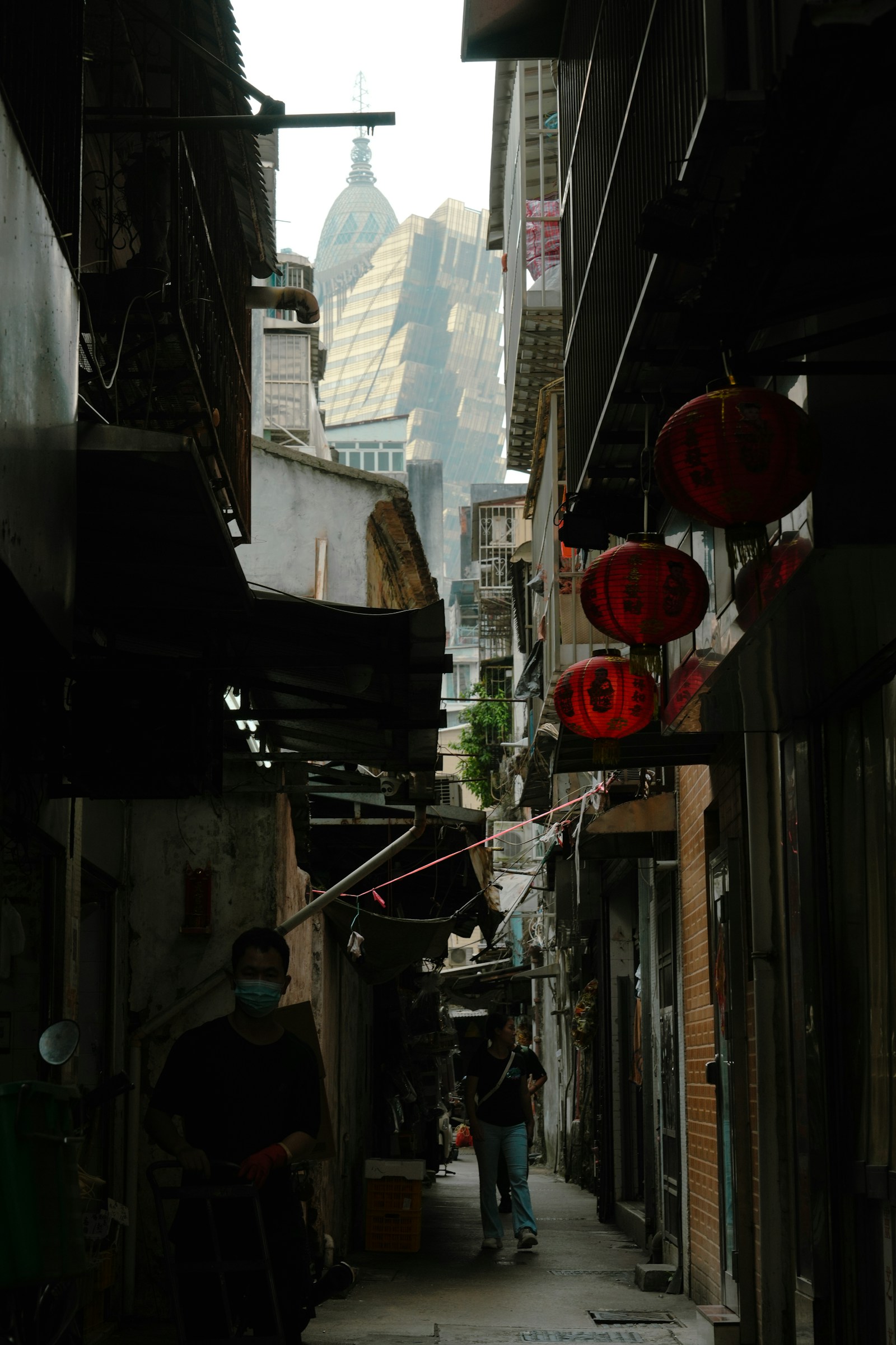 Straße in Macau mit Blick zum Grand Lisboa